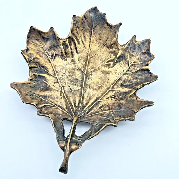 Vintage Other - Vintage Solid Brass Maple Leaf Trinket Dish Jewelry Tray Catchall Ashtray 4.5x4"